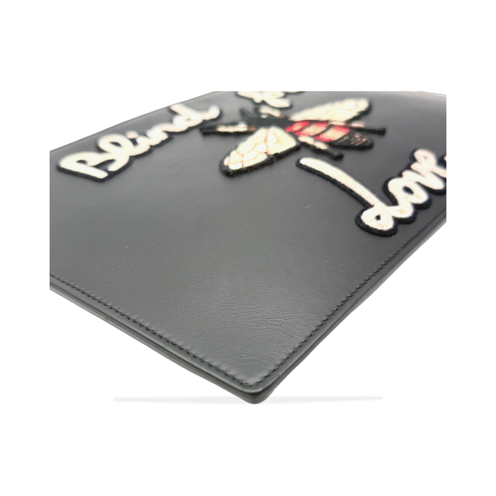 Gucci Black Leather Blind For Love Zip Pouch photo 4