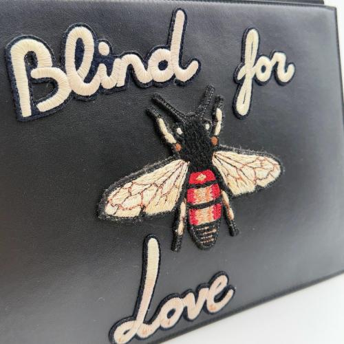 Gucci Black Leather Blind For Love Zip Pouch photo 8