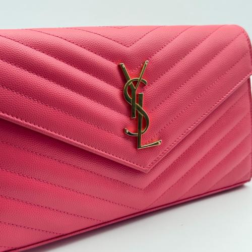 Yves Saint Laurent Pink Chevron Quilted Leather Wallet On Chain photo 5