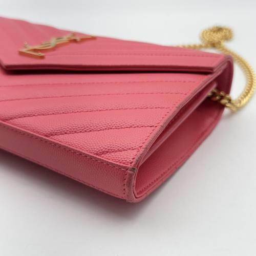 Yves Saint Laurent Pink Chevron Quilted Leather Wallet On Chain photo 6