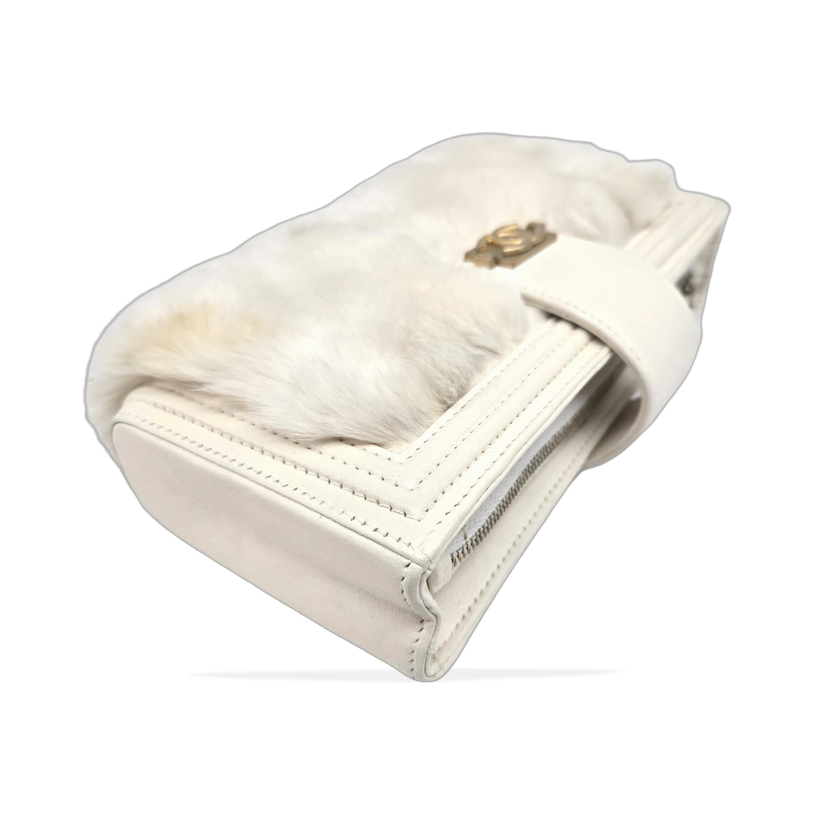 Chanel Cream-Colored Faux Fur Gold-tone CC Turnlock Clutch Bag photo 4
