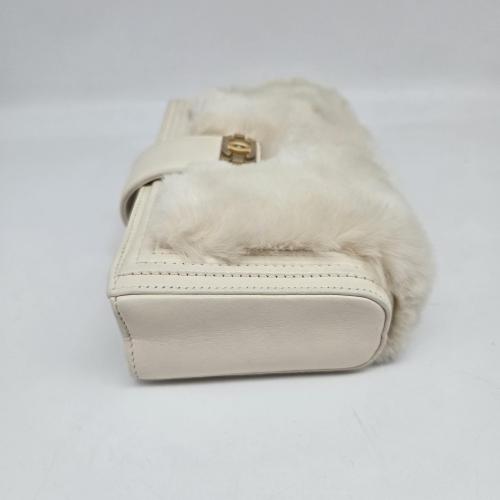 Chanel Cream-Colored Faux Fur Gold-tone CC Turnlock Clutch Bag photo 5