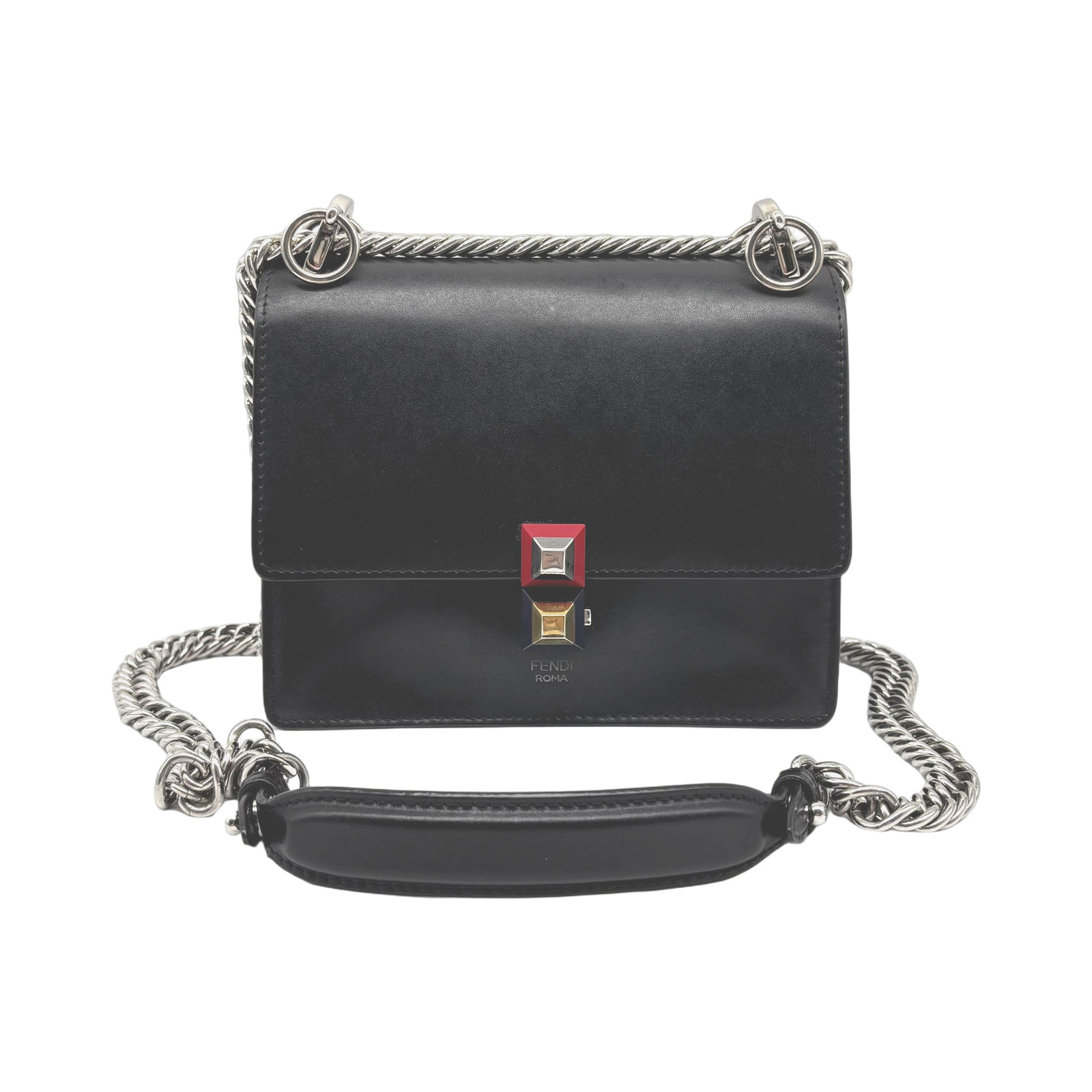 Fendi Black Leather Fendi Kan I Shoulder Bag With Studs