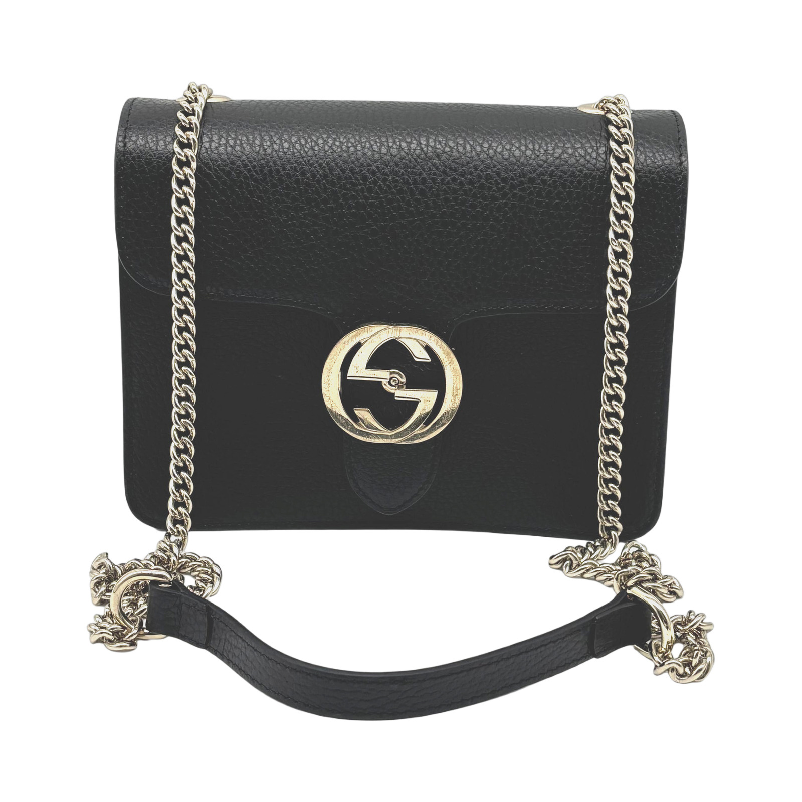 Gucci Black Leather Dollar Calfskin Interlocking G Crossbody Bag