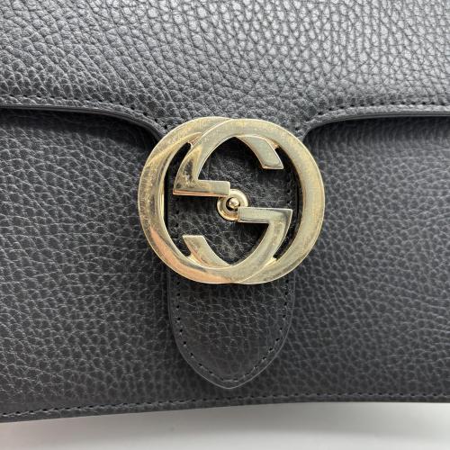 Gucci Black Leather Dollar Calfskin Interlocking G Crossbody Bag photo 8