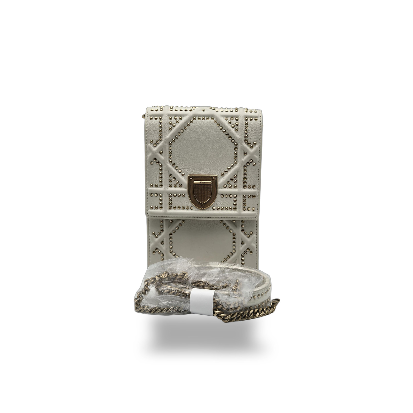 Christian Dior White Diorama Vertical Studded Clutch