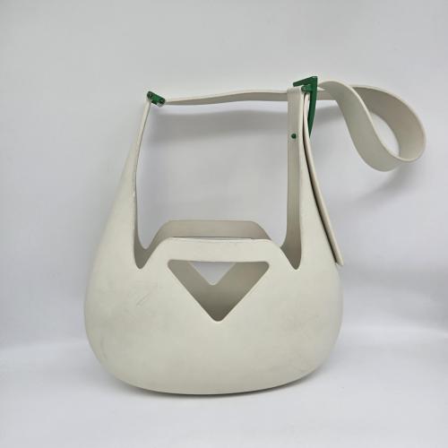 Bottega Veneta White Moulded Punch Shoulder Bag With Green Accents