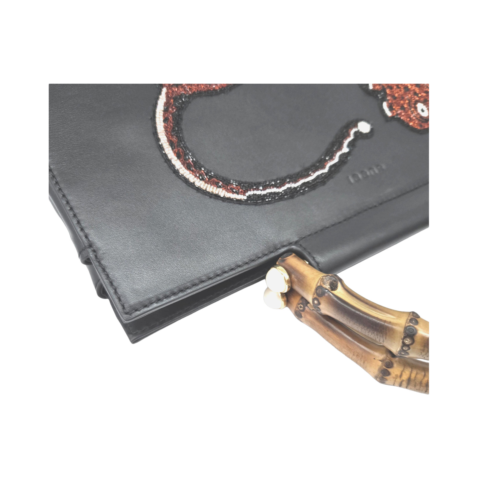 Gucci Black Leather Nymphaea Handbag With Tiger Motif photo 2