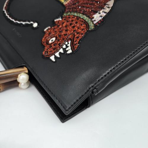 Gucci Black Leather Nymphaea Handbag With Tiger Motif photo 6