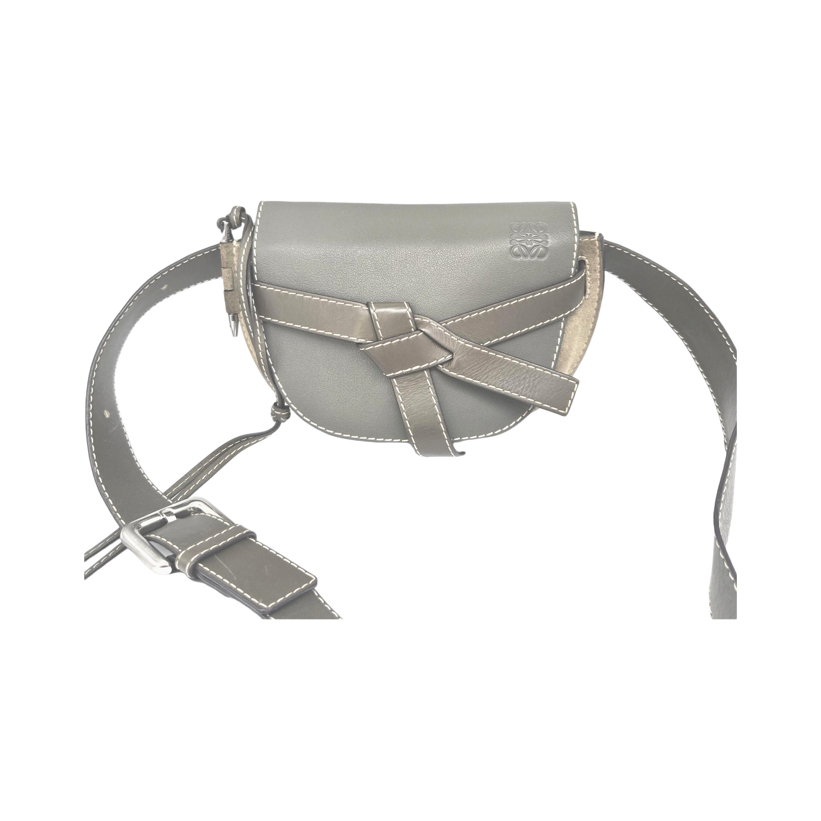 Loewe Leather Gate Dual Belt Bag In Grey