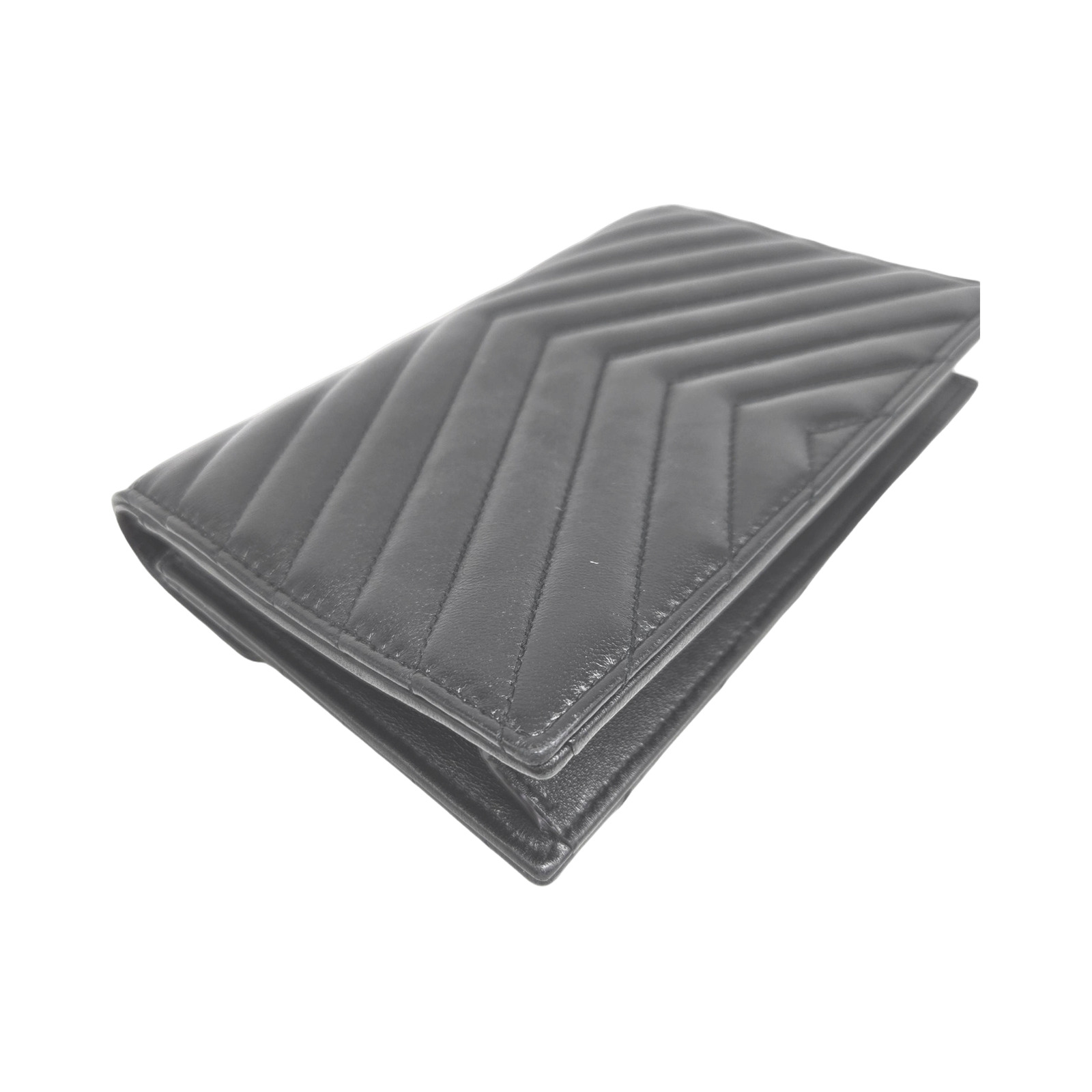 Yves Saint Laurent Chevron Pattern Black Leather Cassandre Wallet photo 2
