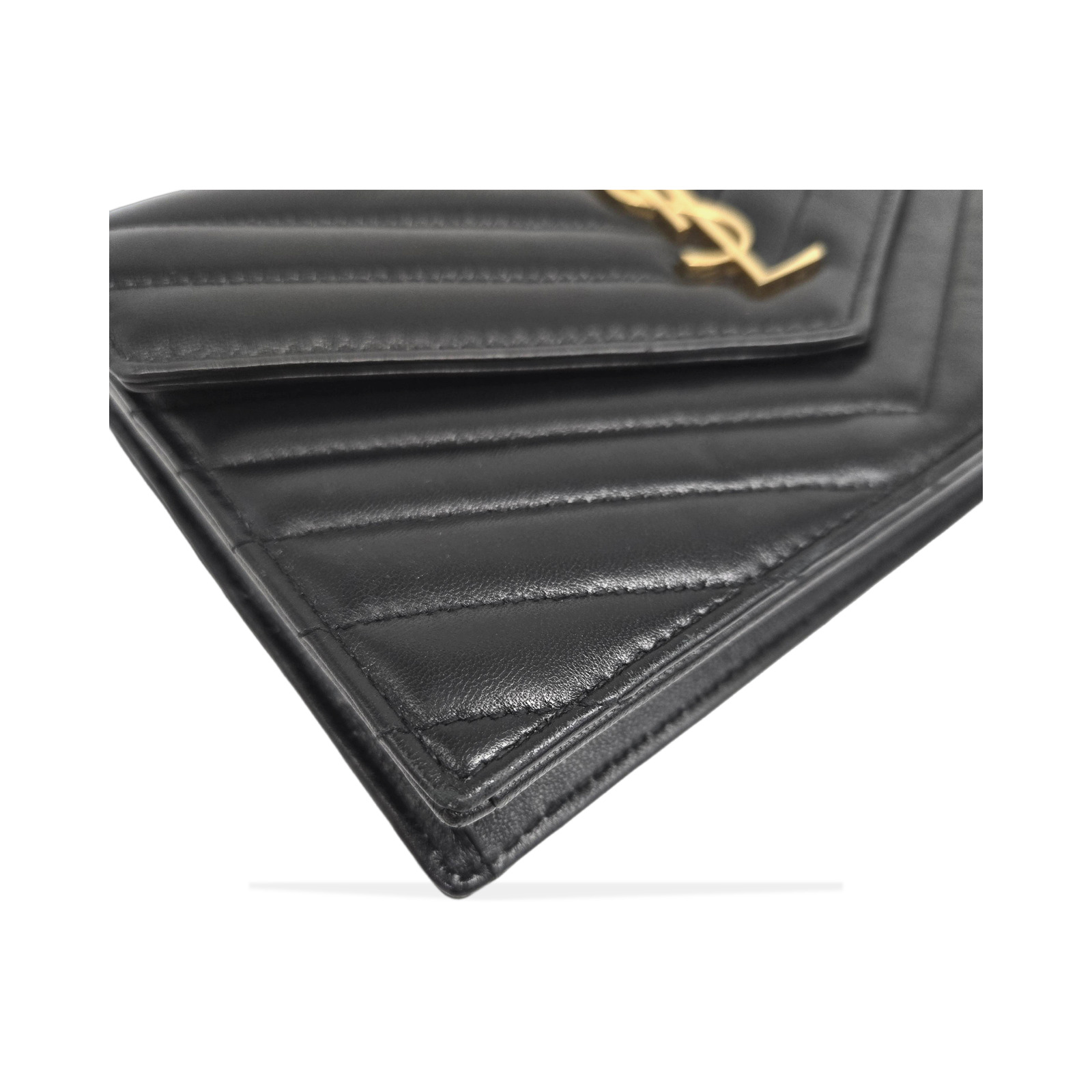Yves Saint Laurent Chevron Pattern Black Leather Cassandre Wallet photo 4