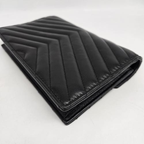 Yves Saint Laurent Chevron Pattern Black Leather Cassandre Wallet photo 5