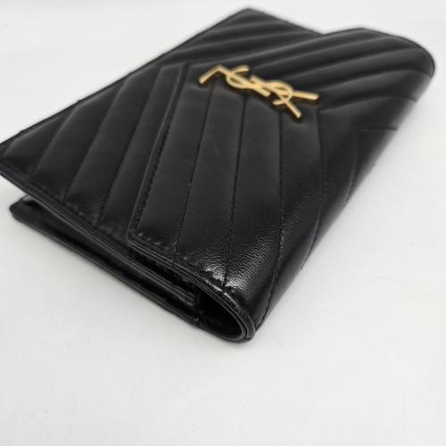Yves Saint Laurent Chevron Pattern Black Leather Cassandre Wallet photo 8