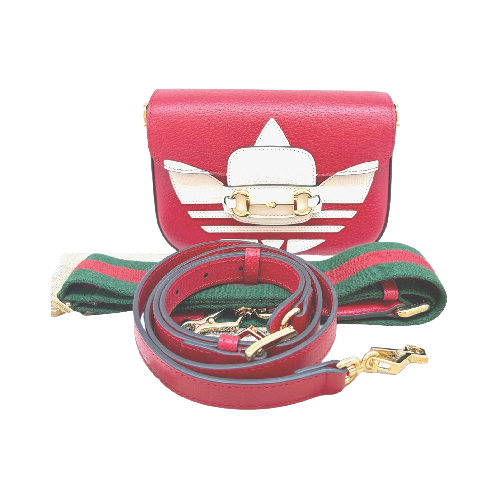 Gucci Red Leather Gucci x Adidas Horsebit 1955 Bag
