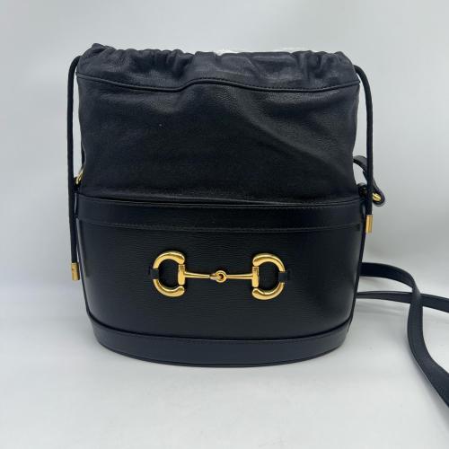 Gucci Black Leather Horsebit Bucket Bag