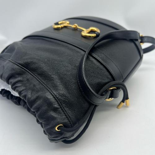 Gucci Black Leather Horsebit Bucket Bag photo 5