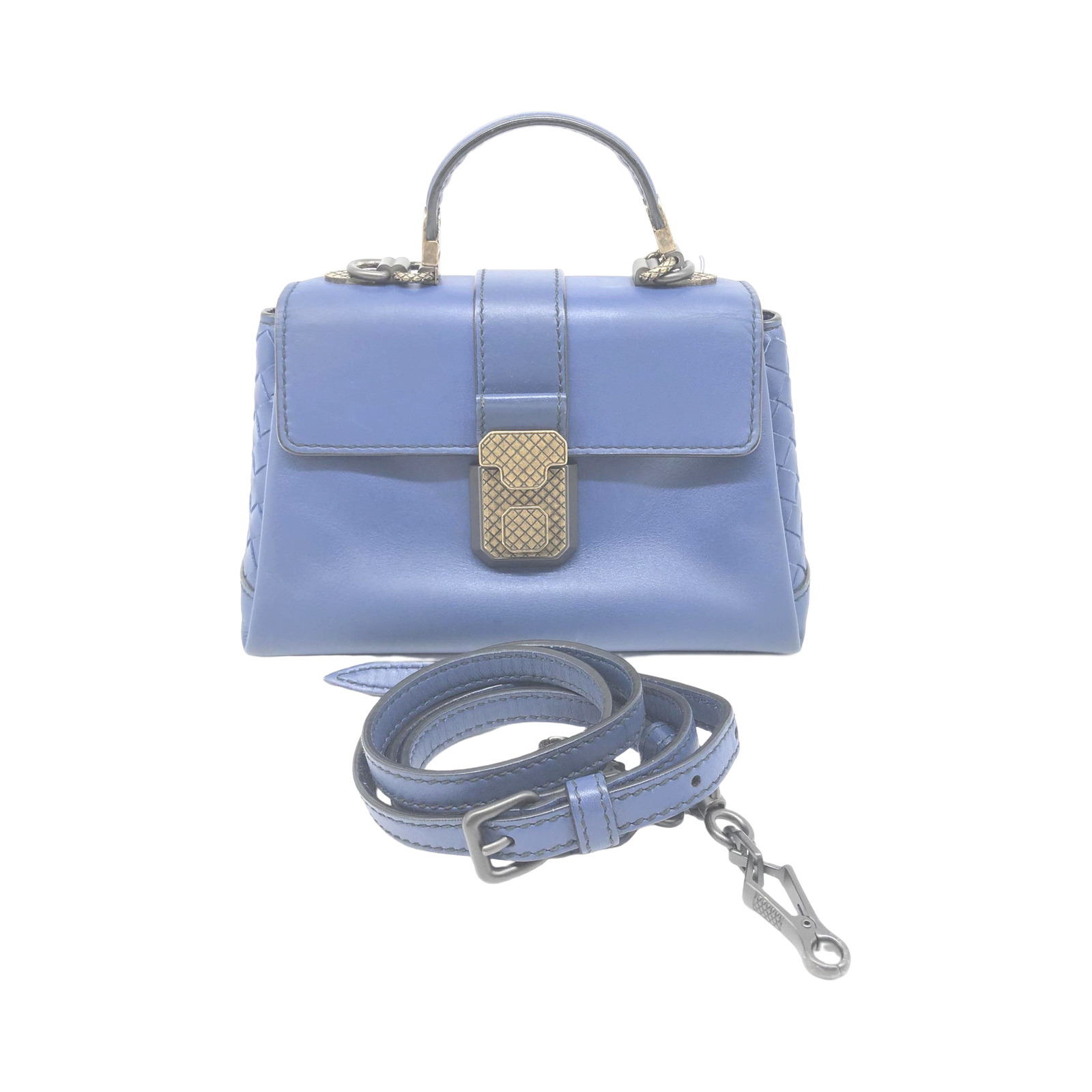 Bottega Veneta Blue Leather Mini Piazza Handbag