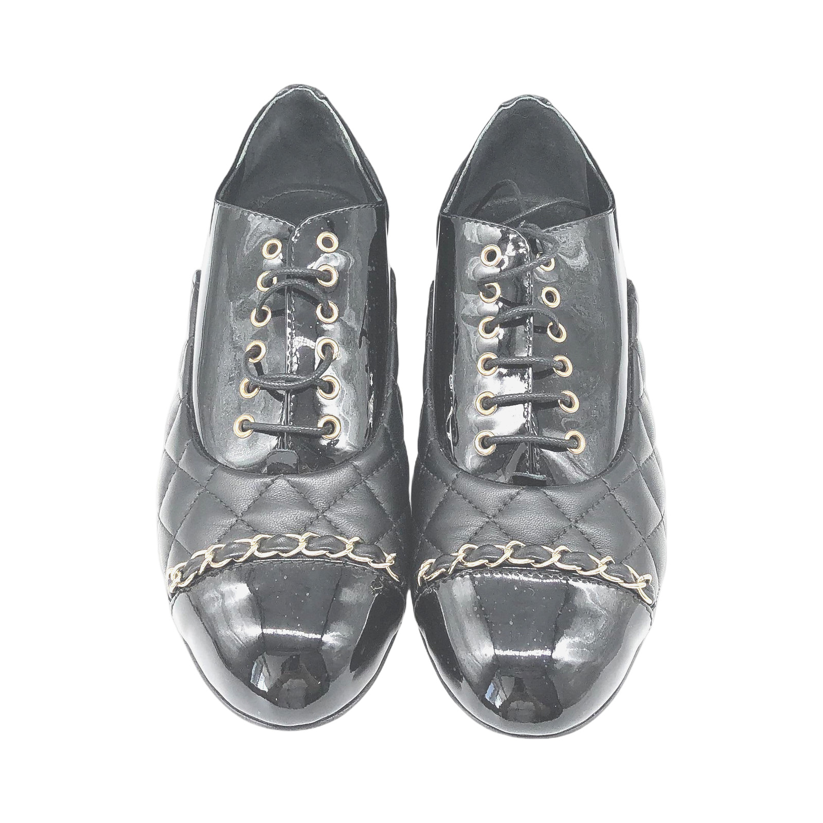 Chanel Black Quilted Leather Lace-Up Shoes