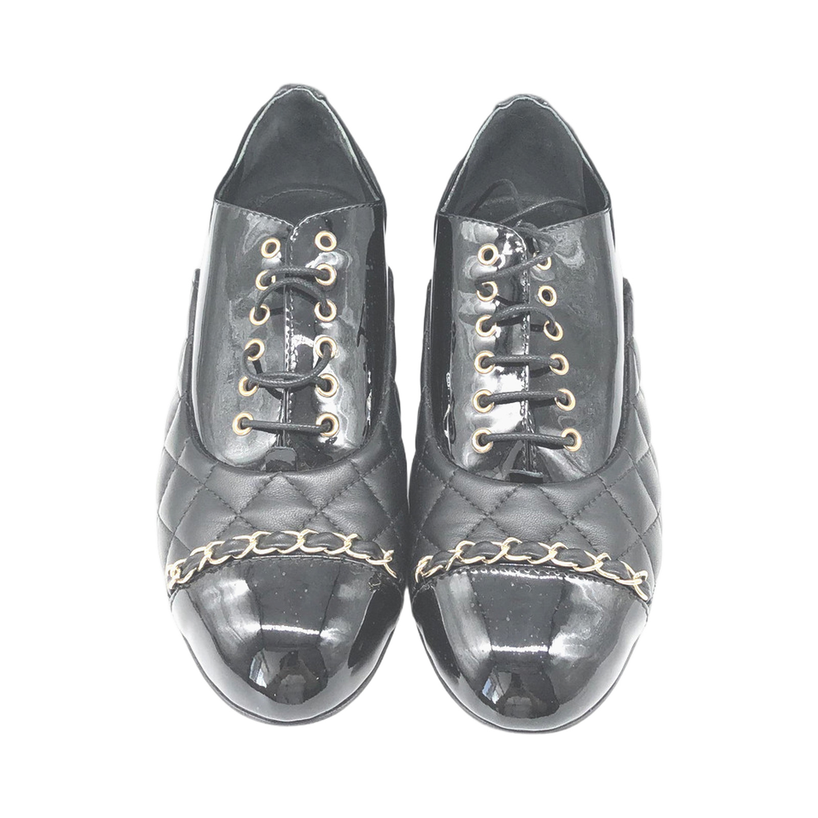 Chanel Black Quilted Leather Lace-Up Shoes photo 2