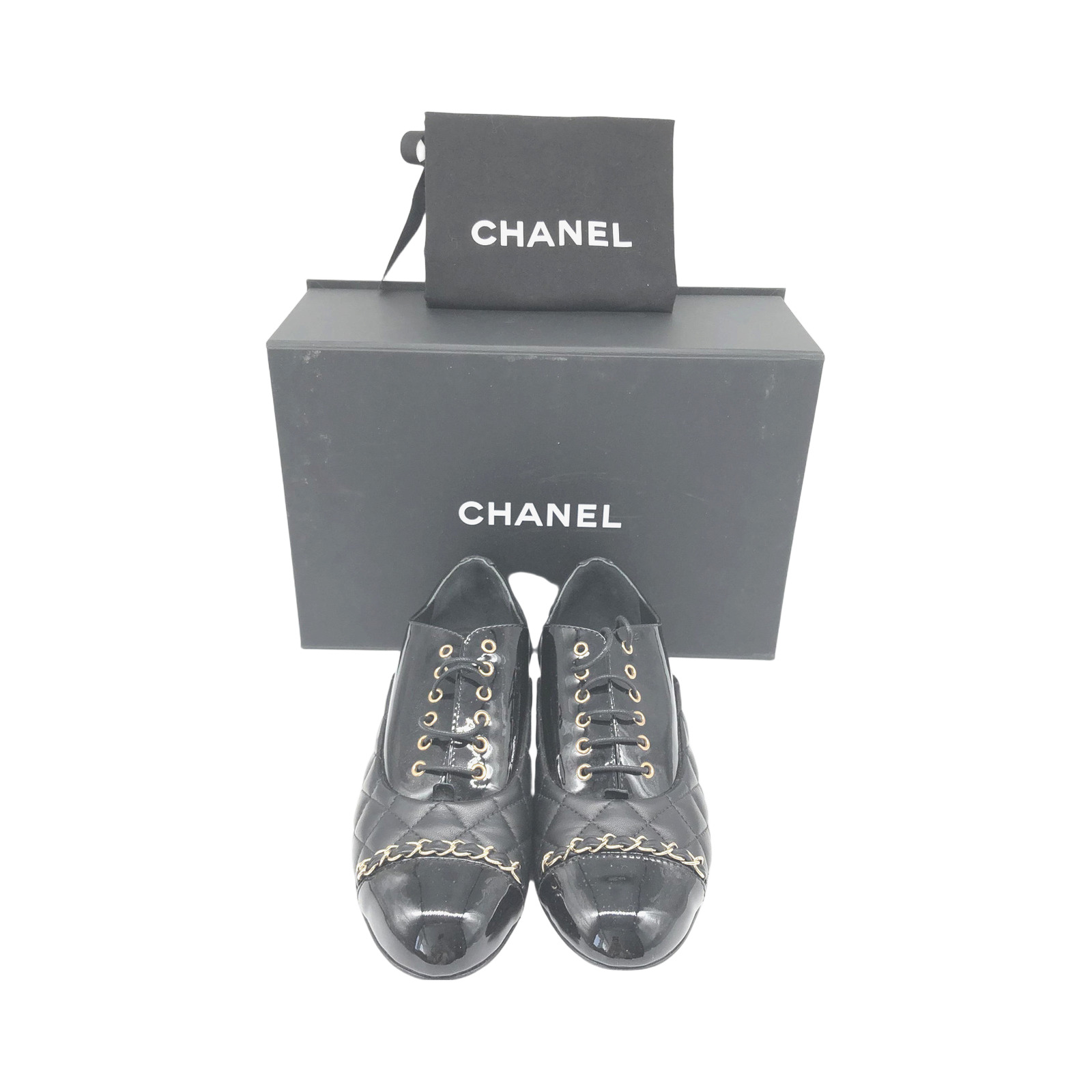 Chanel Black Quilted Leather Lace-Up Shoes photo 3