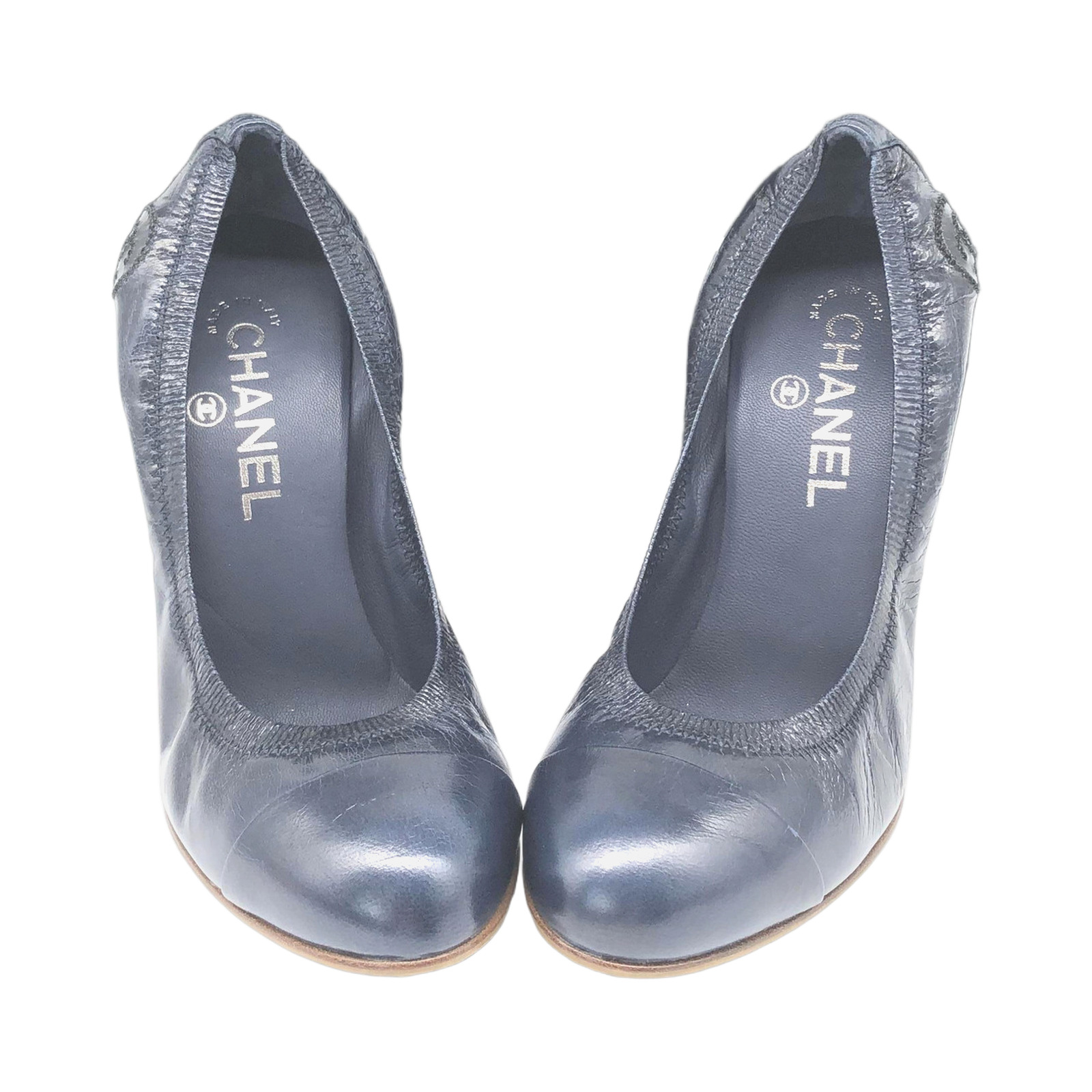Chanel Navy Leather Pumps With Block Heel photo 3