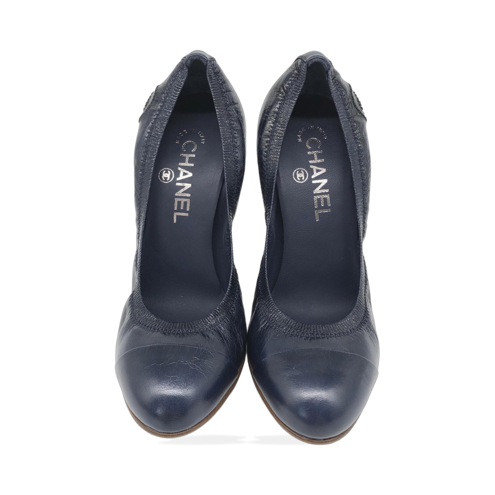 Chanel Navy Leather Pumps With Block Heel photo 4