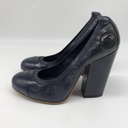 Chanel Navy Leather Pumps With Block Heel photo 6