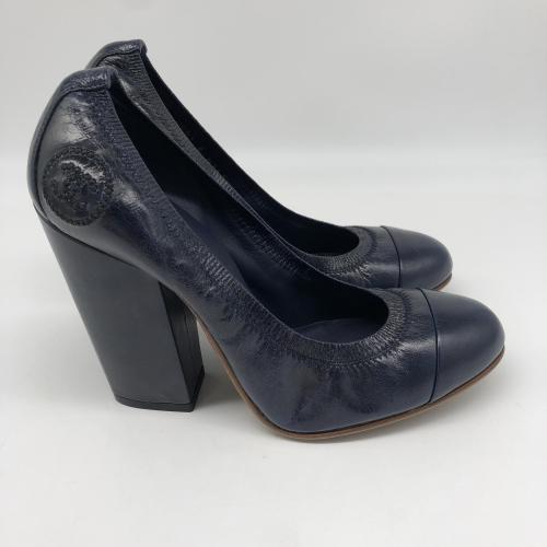 Chanel Navy Leather Pumps With Block Heel photo 7
