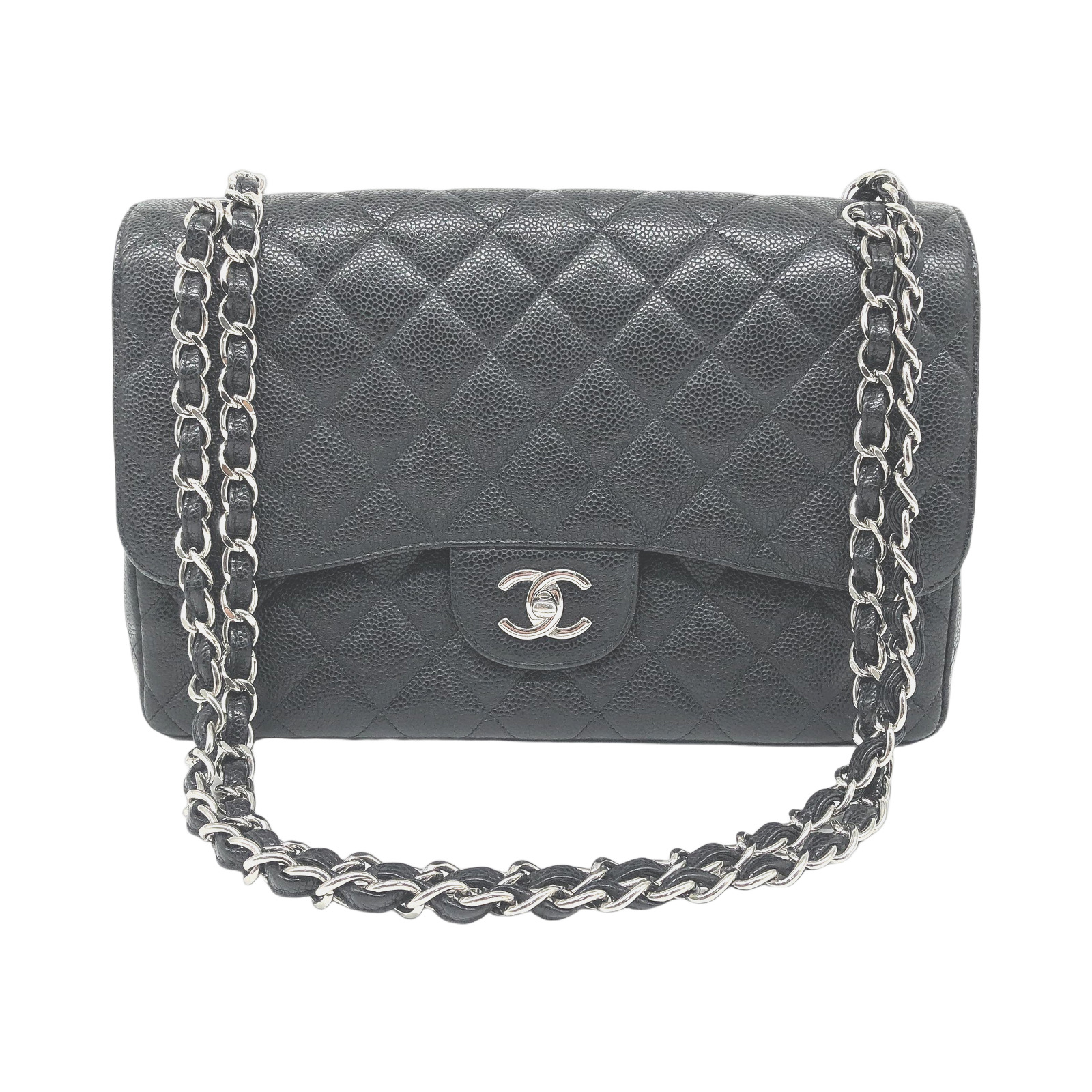 Chanel Black Quilted Caviar Jumbo Timeless Flap Bag