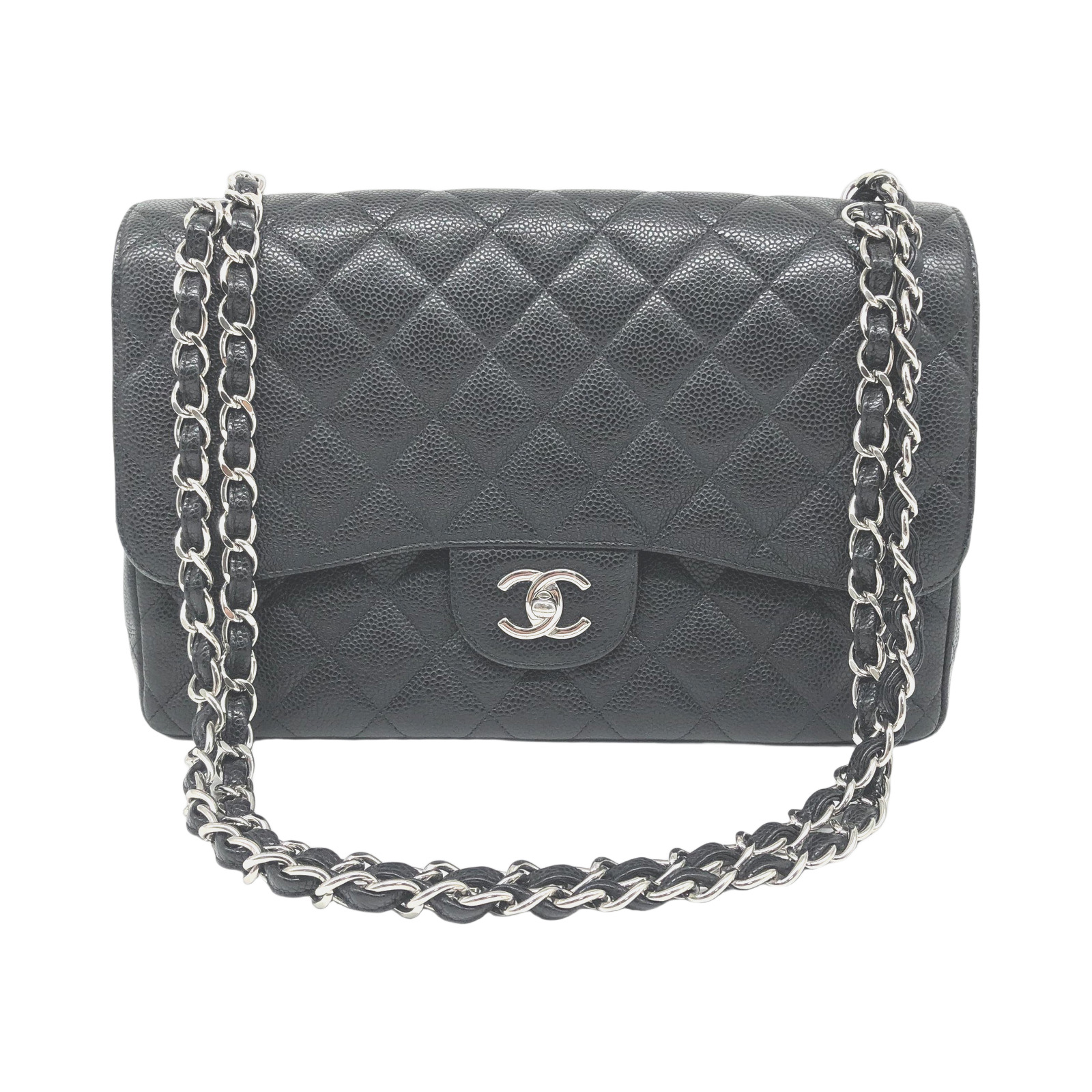 Chanel Black Quilted Caviar Jumbo Timeless Flap Bag photo 2
