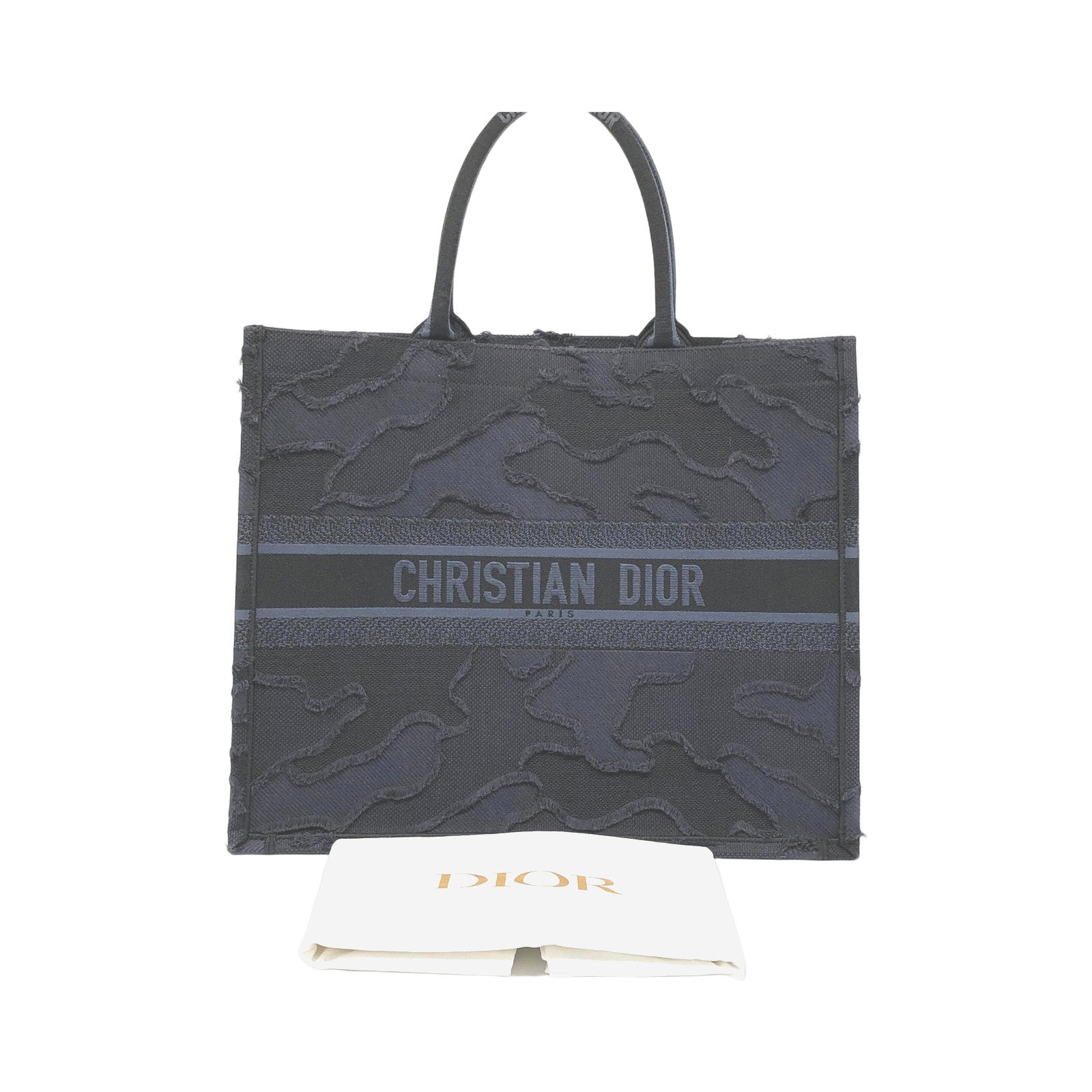Christian Dior Navy Blue Camouflage Embroidered Canvas Book Tote Bag
