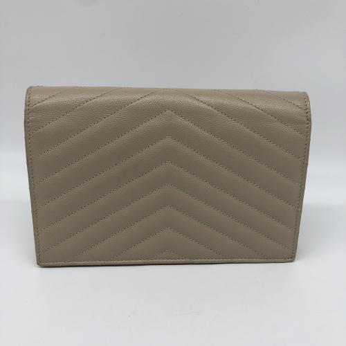 Yves Saint Laurent Beige Grain de Poudre Embossed Leather Matelassé Chevron Chain Wallet photo 2