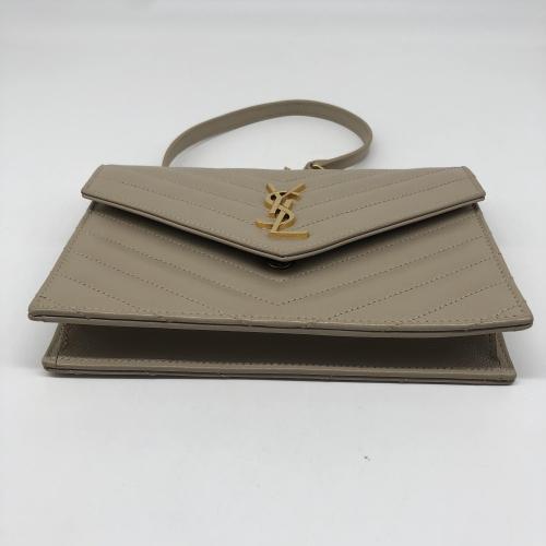 Yves Saint Laurent Beige Grain de Poudre Embossed Leather Matelassé Chevron Chain Wallet photo 3