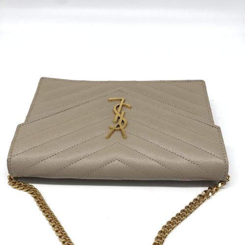 Yves Saint Laurent Beige Grain de Poudre Embossed Leather Matelassé Chevron Chain Wallet photo 4