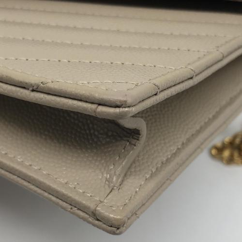 Yves Saint Laurent Beige Grain de Poudre Embossed Leather Matelassé Chevron Chain Wallet photo 7