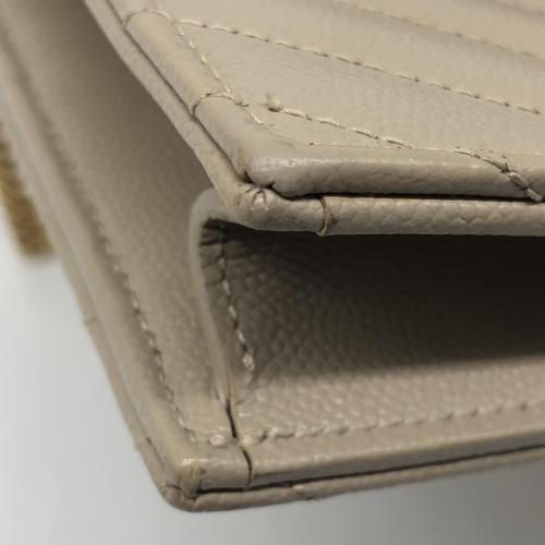 Yves Saint Laurent Beige Grain de Poudre Embossed Leather Matelassé Chevron Chain Wallet photo 8