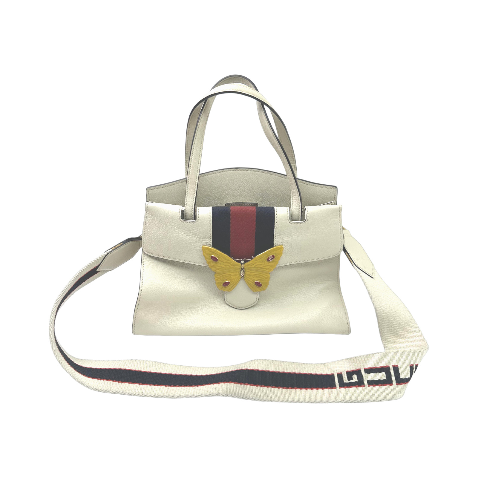 Gucci White Leather Butterfly 2way Bag