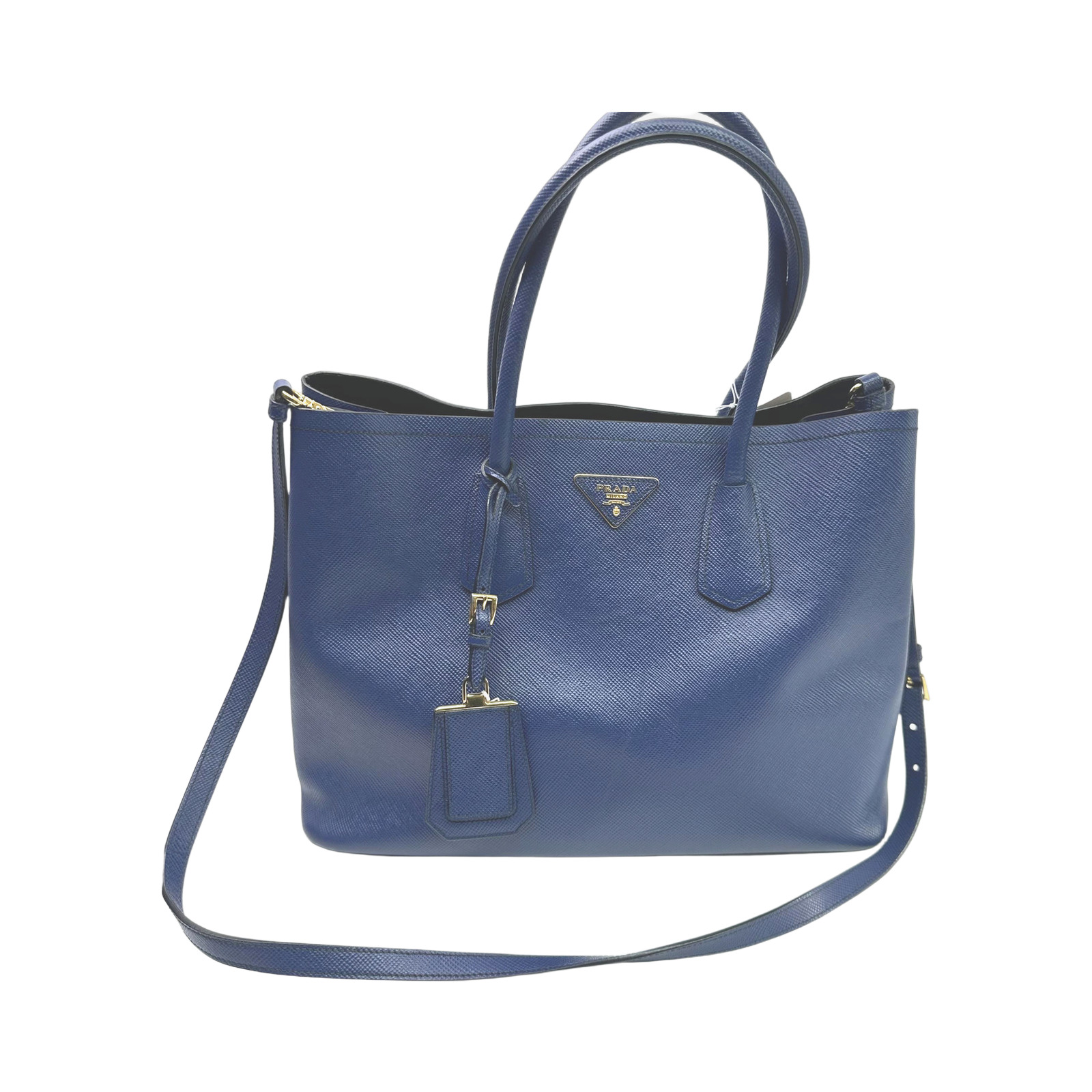 Prada Blue Saffiano Leather Double Handle Tote Bag