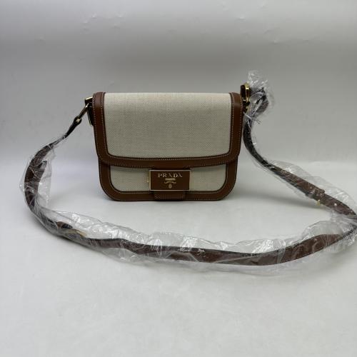 Prada Beige Brown Canvas Crossbody Bag