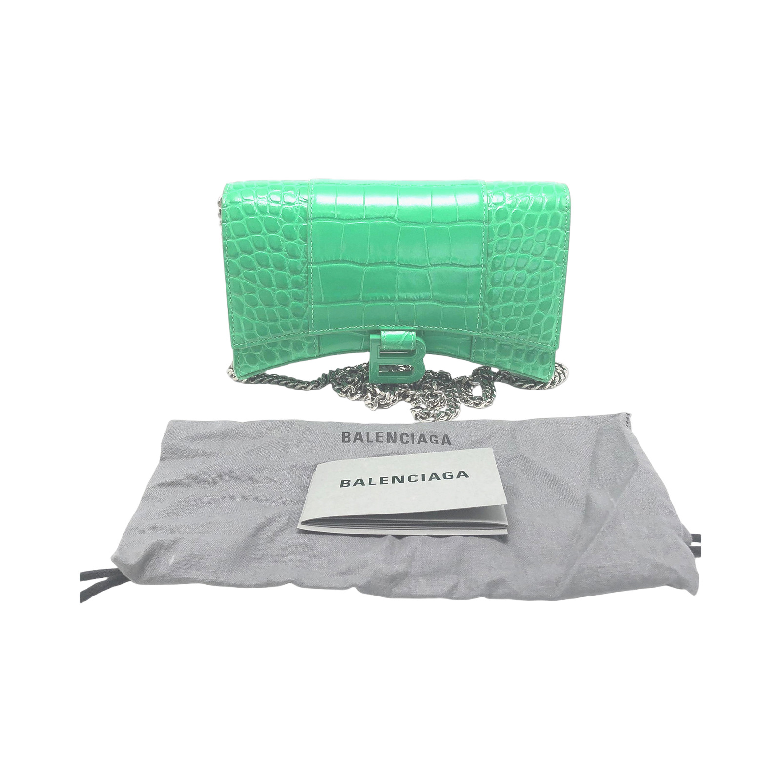 Balenciaga Shiny Calfskin Crocodile Embossed Hourglass Chain Bag