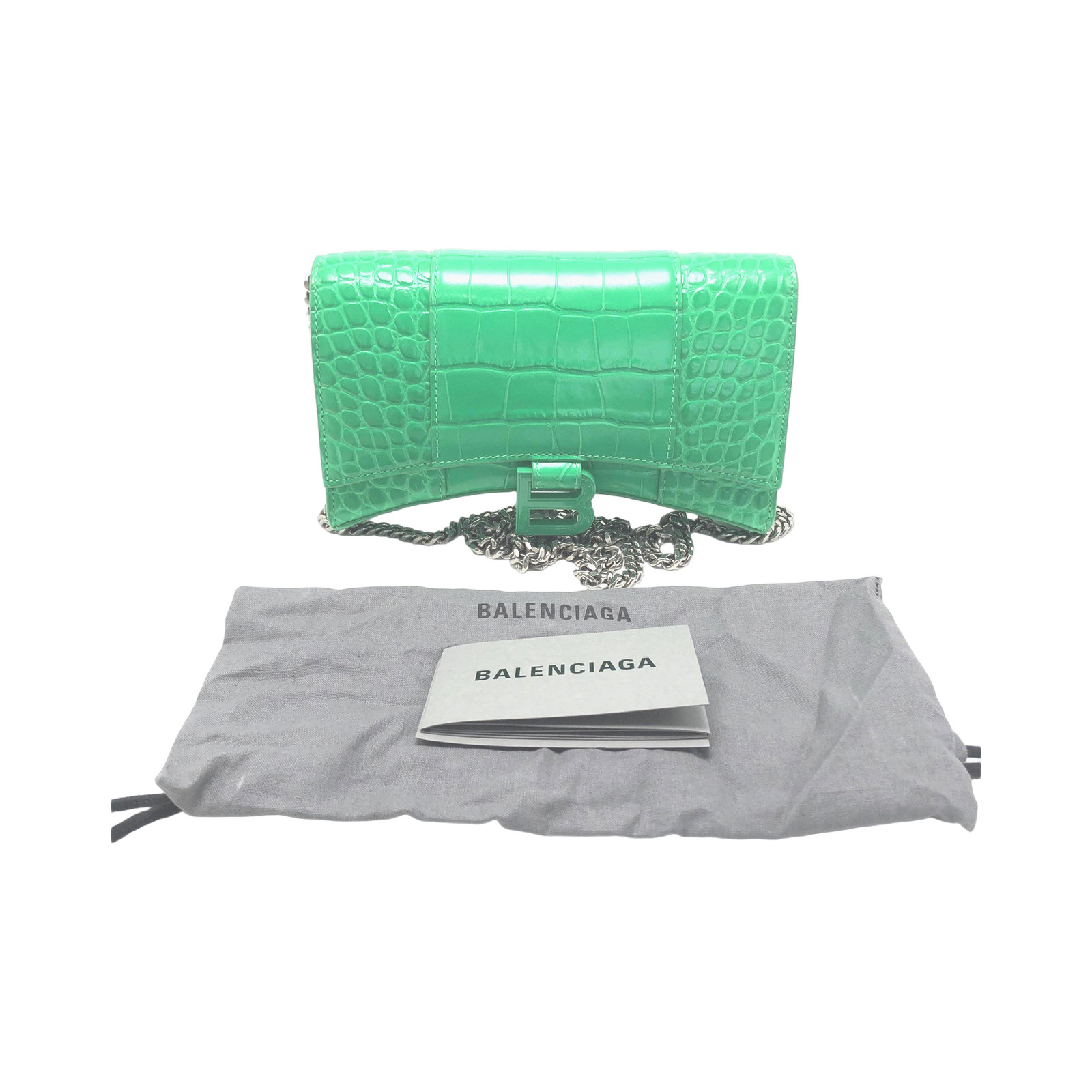 Balenciaga Shiny Calfskin Crocodile Embossed Hourglass Chain Bag photo 2