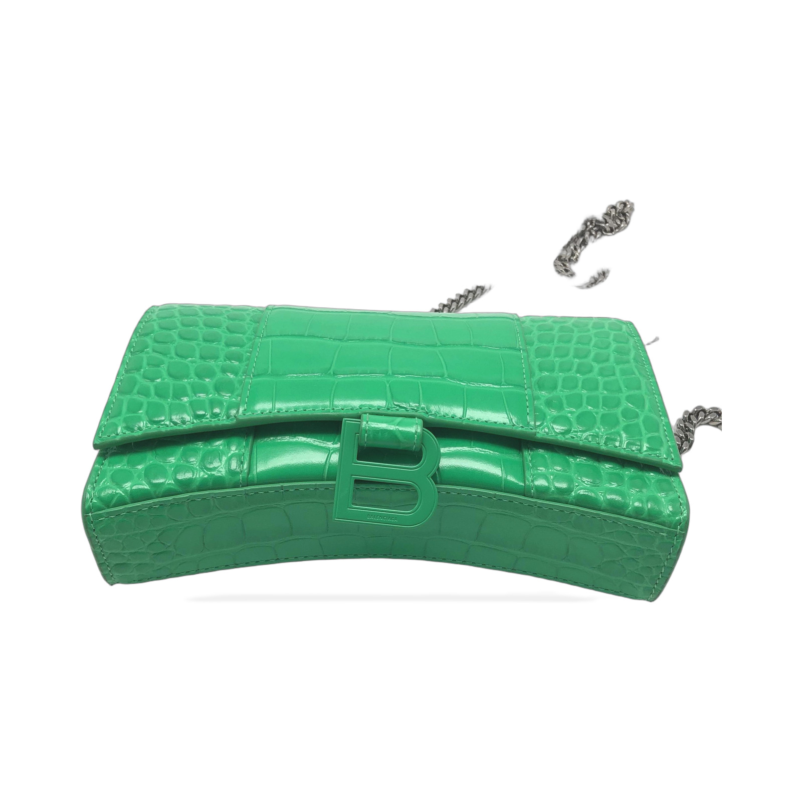 Balenciaga Shiny Calfskin Crocodile Embossed Hourglass Chain Bag photo 4