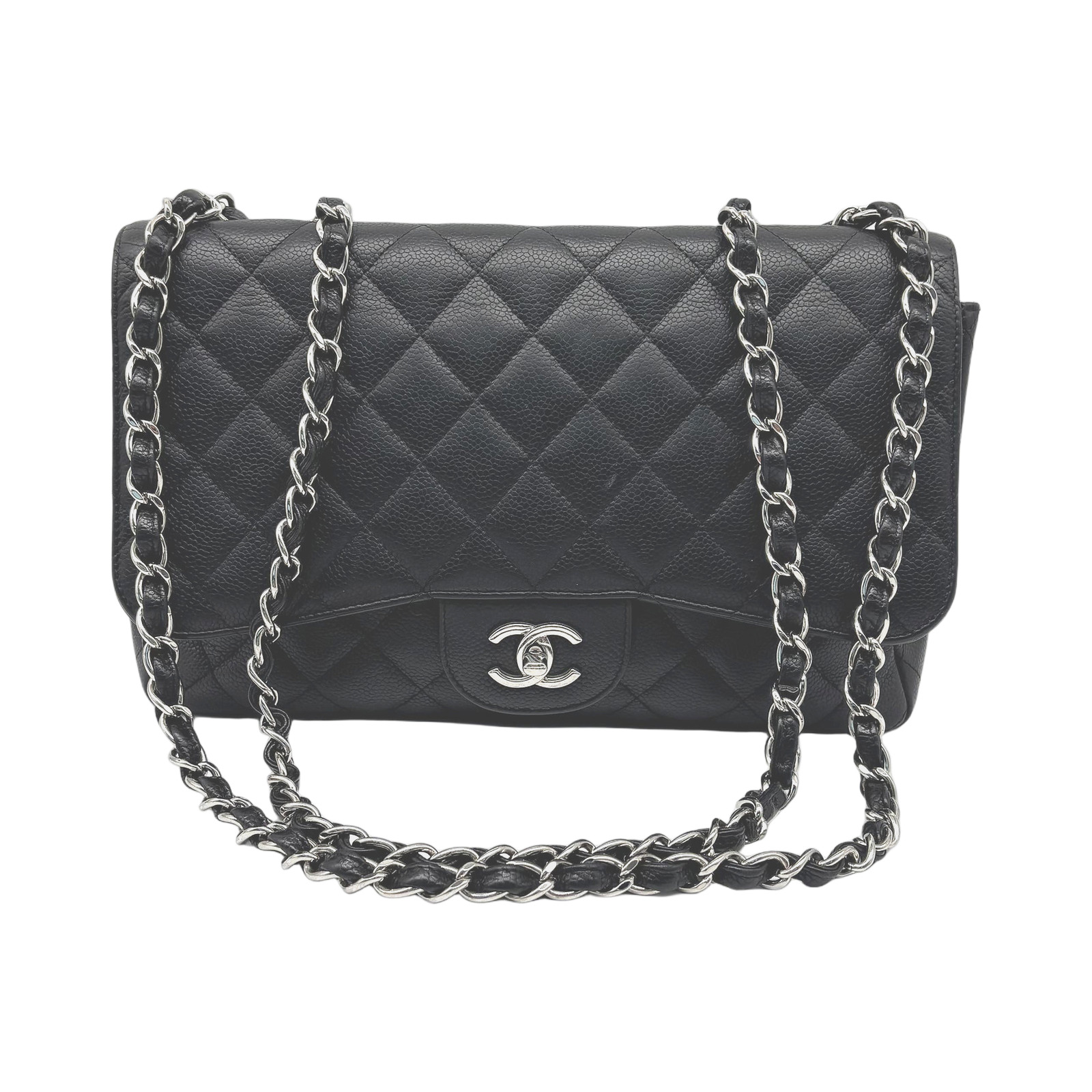 Chanel Black Caviar Leather Jumbo Classic Flap Bag