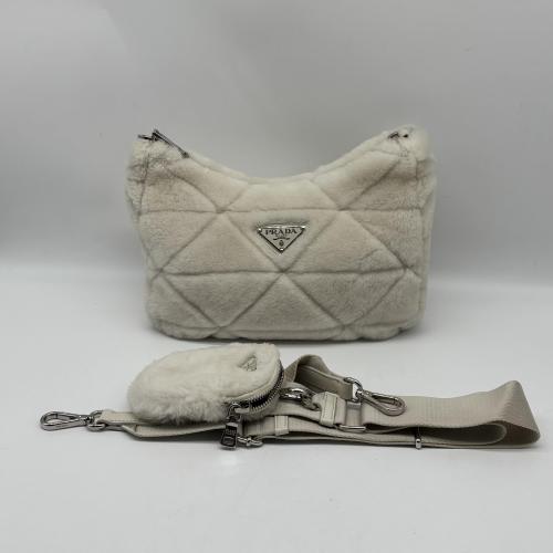 Prada White Quilted Shearling Crossbody Bag