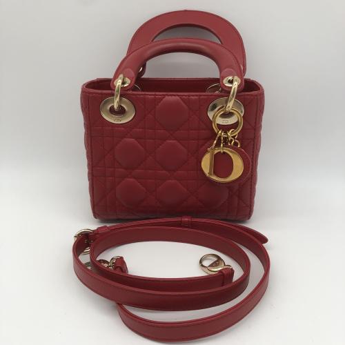 Christian Dior Red Lambskin Mini Lady Dior Handbag