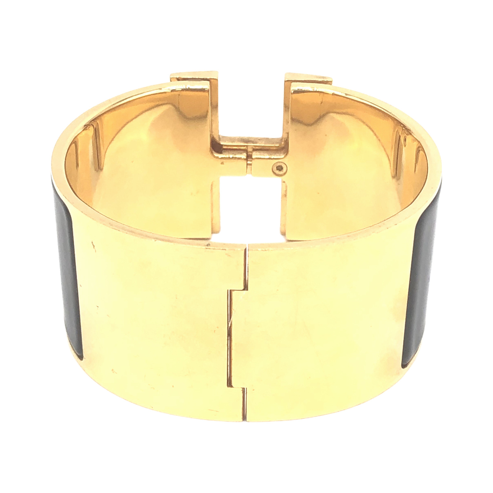 Hermès Clic Clac H Black Enamel Gold Plated Extra Wide Bracelet photo 2