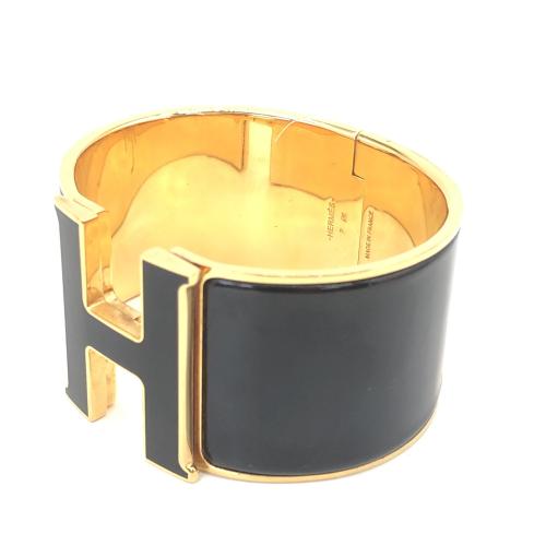 Hermès Clic Clac H Black Enamel Gold Plated Extra Wide Bracelet photo 5