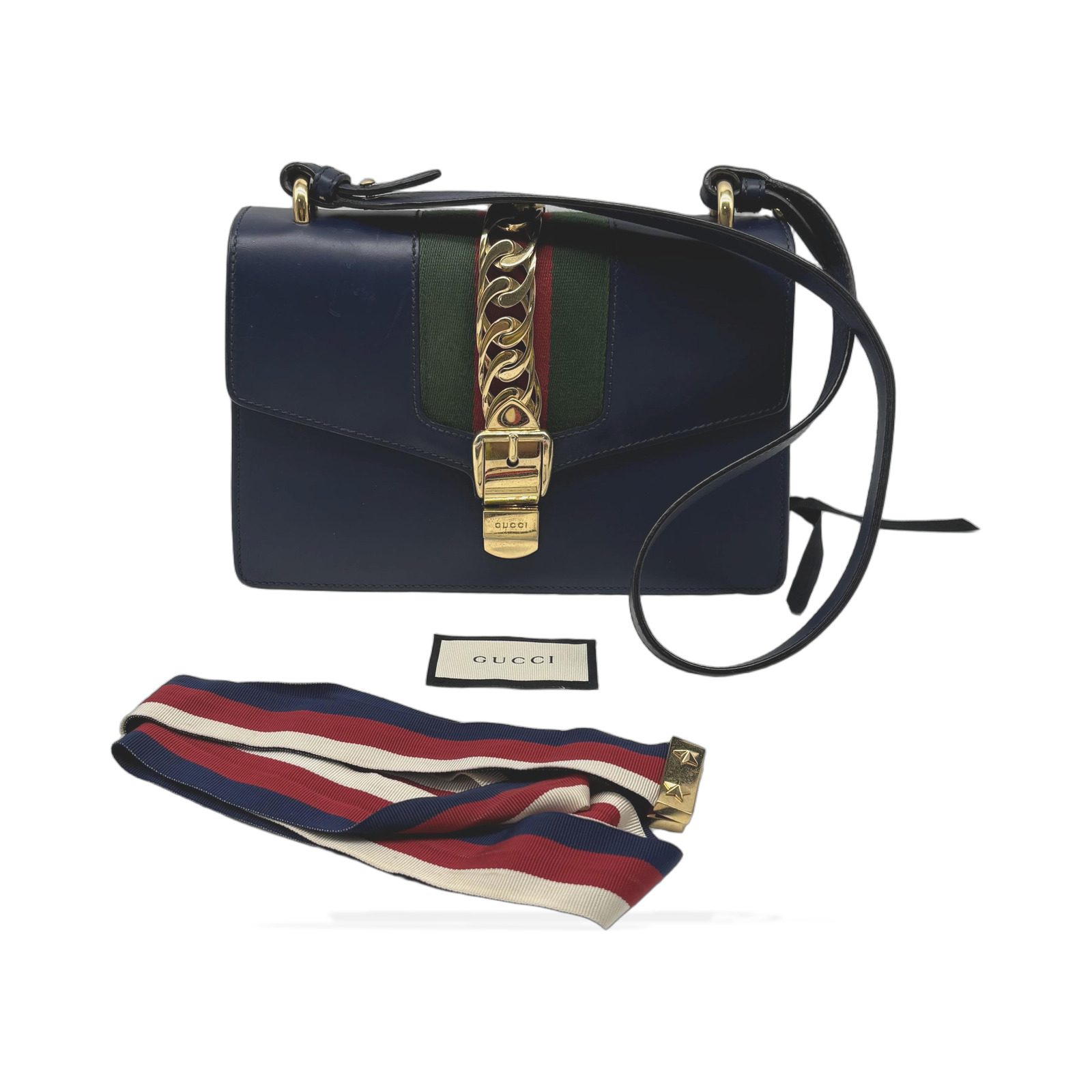Gucci Navy Leather Sylvie Shoulder Bag