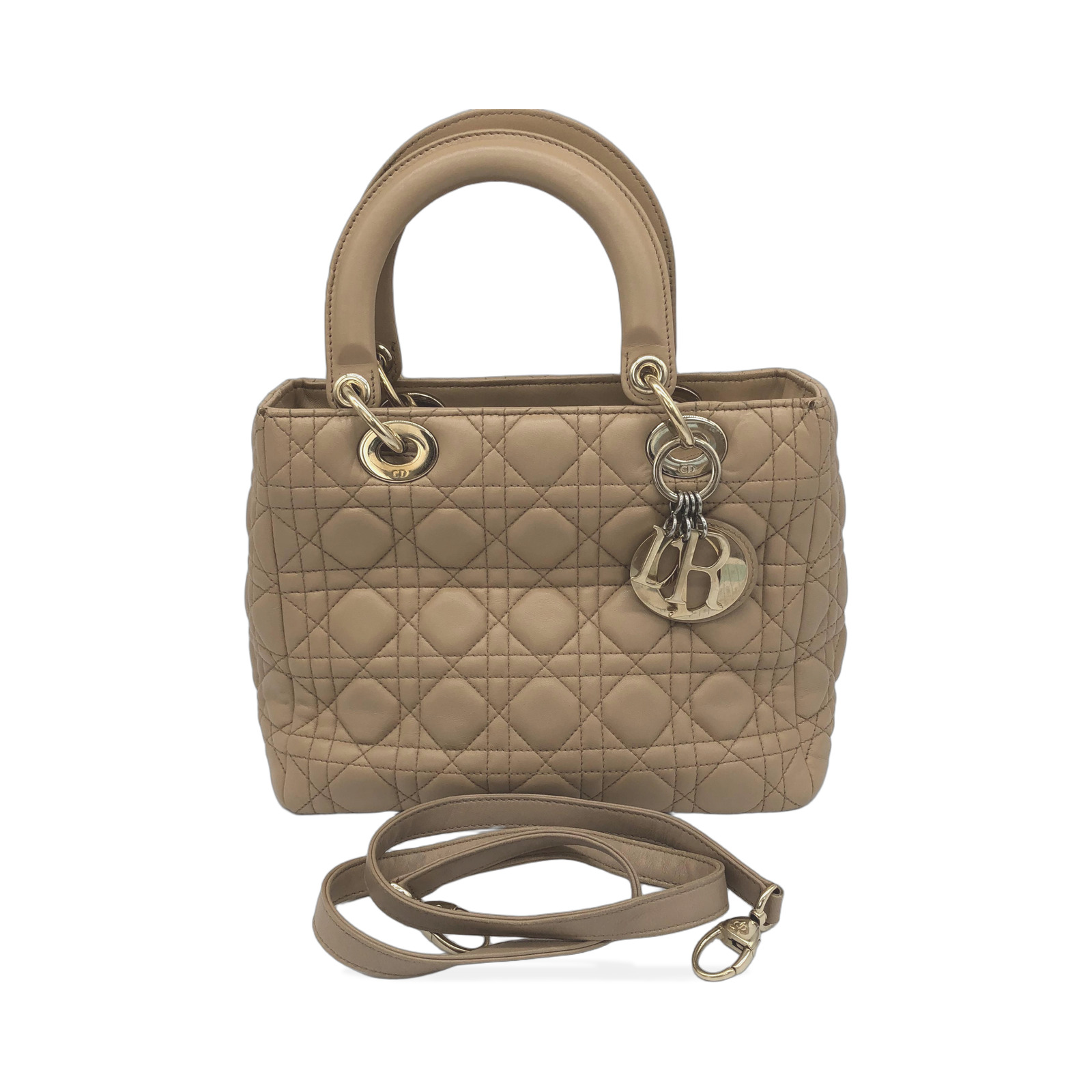 Christian Dior Beige Quilted Lambskin Lady Dior Handbag